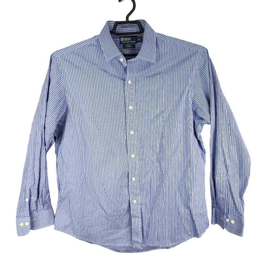 Mens Polo Ralph Lauren Regent Custom Fit Shirt Blue White Striped Button Down 17